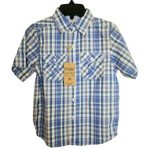 PD&C Plaid Shirt Button Up Short Sleeve Casual Top‎ Blue Green Size 5